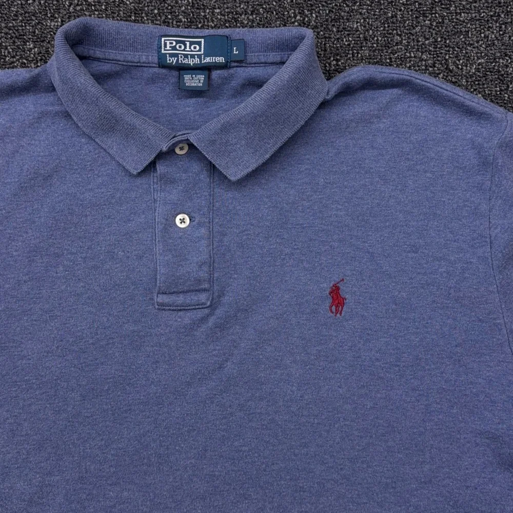 Polo Ralph Lauren Mens Large Blue Heathered Cotton Short Sleeve Polo Shirt L